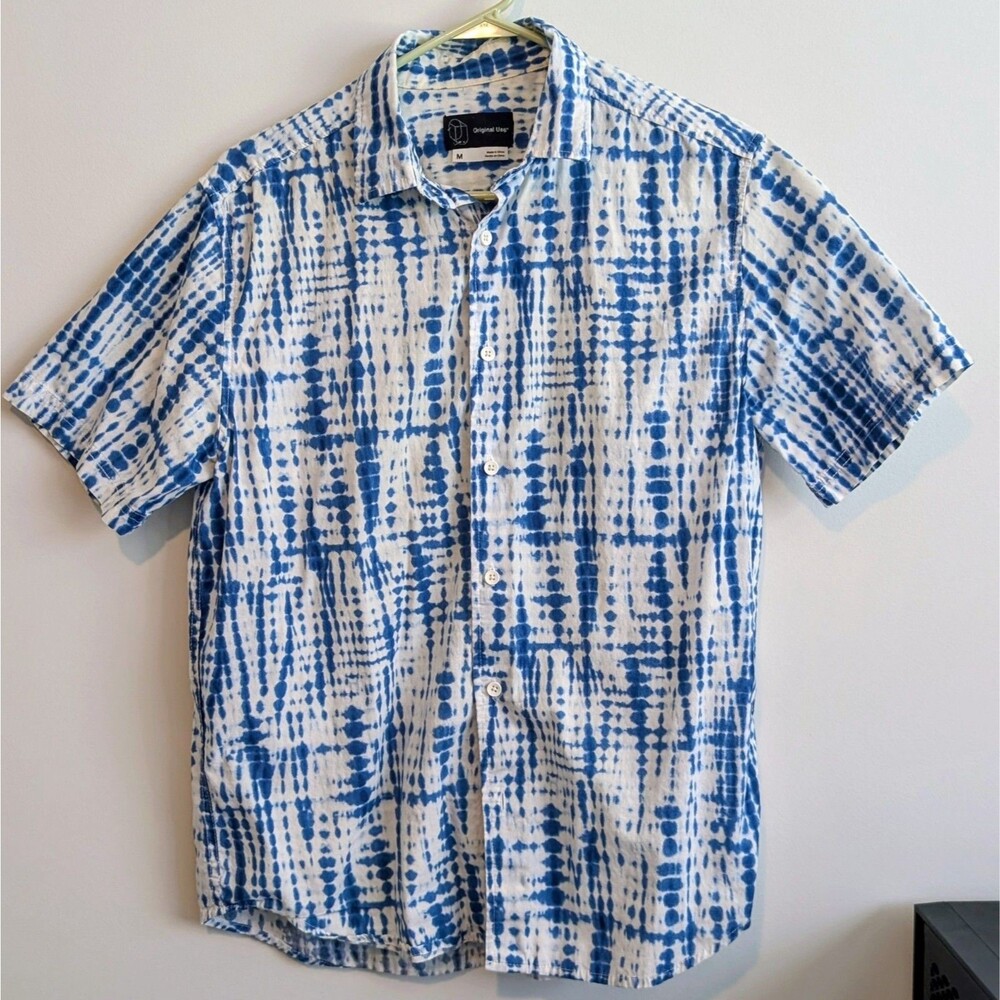 Original Use Tie Dye Button Up Shirt Mens Size Medium Blue & White Beach Style